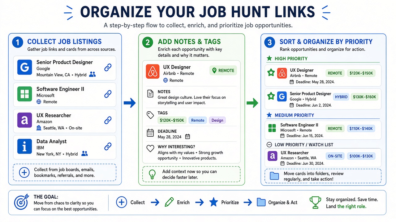 Diagram showing job listing cards organized into a collection