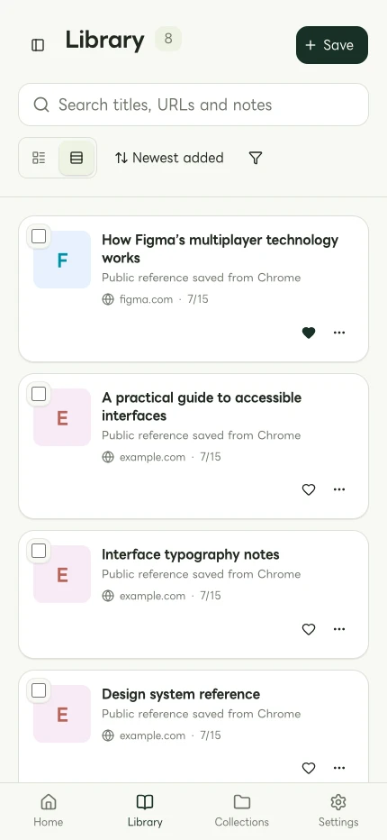 An example link list in the mobile linqlo web app