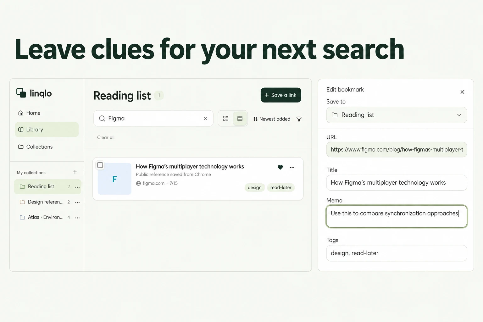 Leave clues for your next search — illustration based on actual linqlo screens