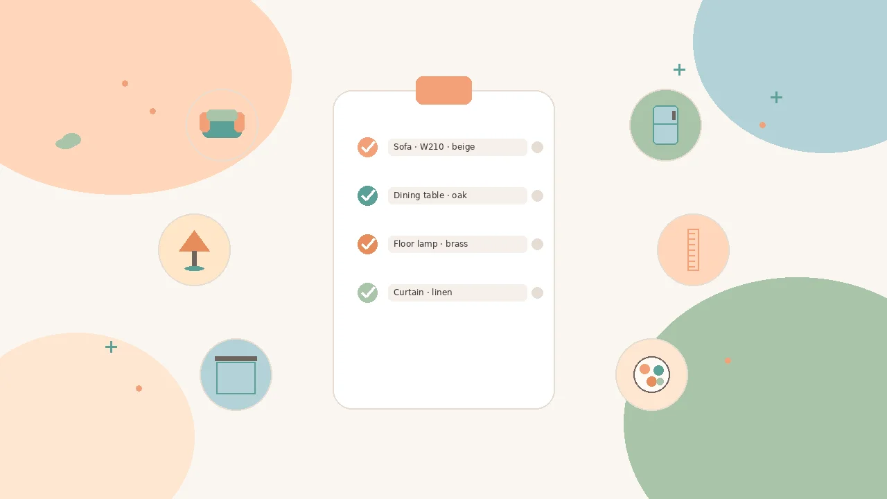 Explanatory illustration of organizing interior and furniture candidate links