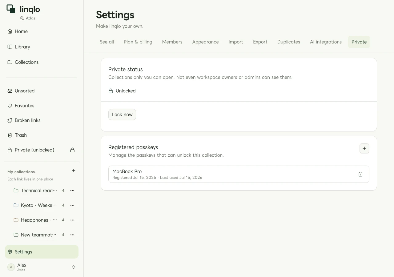 Illustrative unlocked state in the Web app