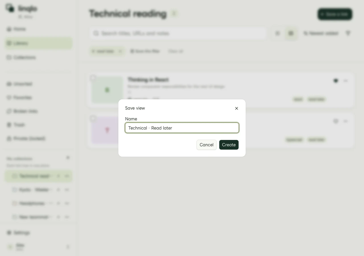 Dialog for saving the current filter as a view