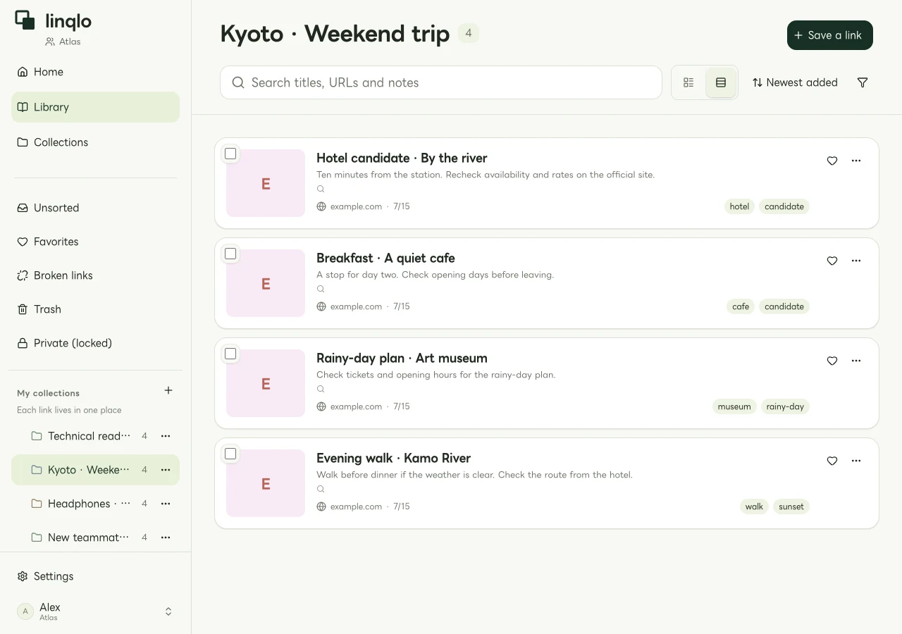 Trip collection containing a hotel, cafe, and museum