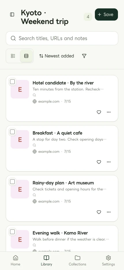 Mobile Web list showing the same Kyoto candidates