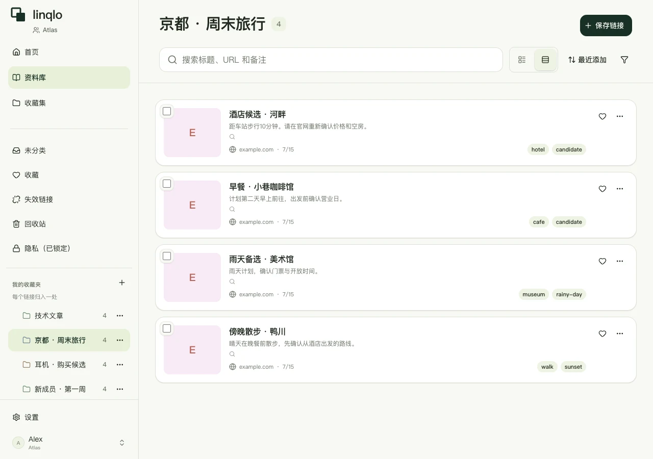 包含酒店、咖啡馆和美术馆的旅行收藏夹