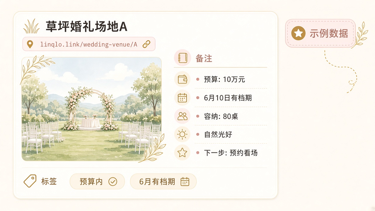 在linqlo Web编辑界面记录婚礼候选和筹备条件